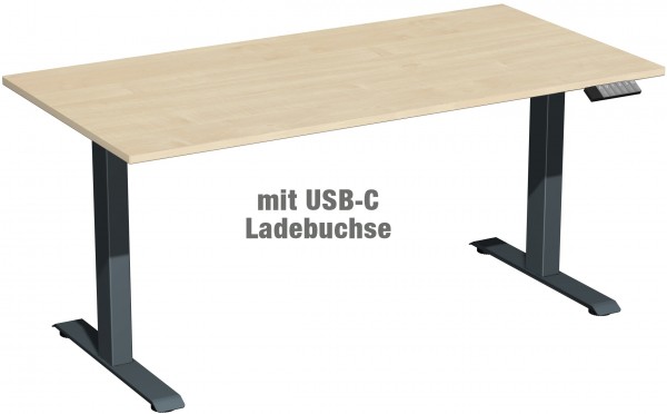 Schreibtisch Basic Edition - elektr. höhenverstellbar - 160 x 80 x 73-123 cm - USB-Ladebuchse