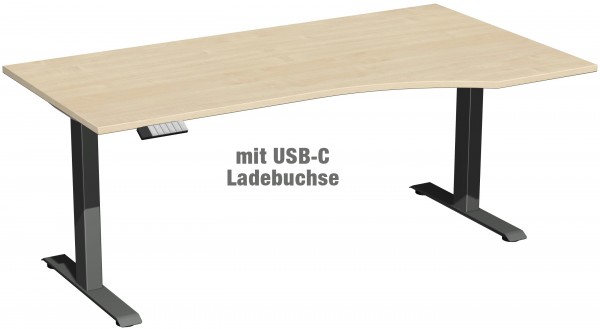 Schreibtisch Basic Plus Edition - rechts/links - elektr. höhenverst. - 180 x 80-100 x 63-128 cm