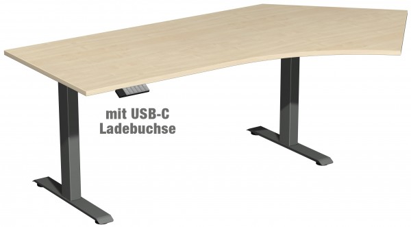 Schreibtisch Basic Edition 135 rechts oder links - elektr. höhenverst. - 216,6 x 80-113 x 73-123 cm